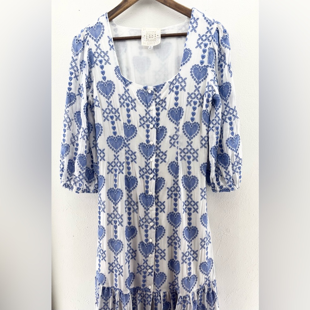 XS Johnny Was Jade Beau Eyelet Button-Down Tiered Midi Dress Boho Chic - Picture 6 of 8